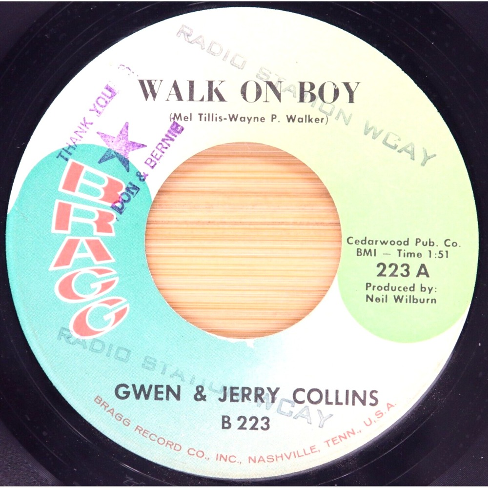 GWEN & JERRY COLLINS - WALK ON BOY / IT'LL BE ME  -‎ ROCKABILLY 45 BRAGG